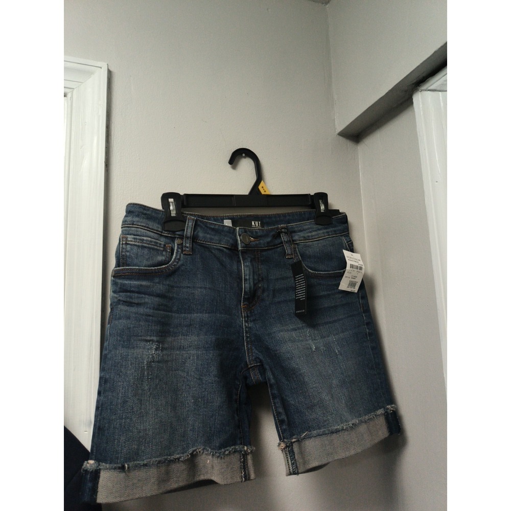Kut Shorts Womens Sz 4 Blue Catherine Boyfriend Distressed Cutoff Cuffed Hem New